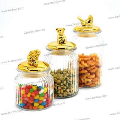Glass Storage Jar with Gold Chromed Ceramic Lid