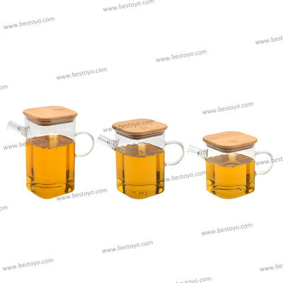 Square High Borosilicate Glass Tea Pot with Bamboo Lid
