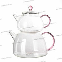High Borosilicate Glass Double Layer Tea Pots with Color Handle