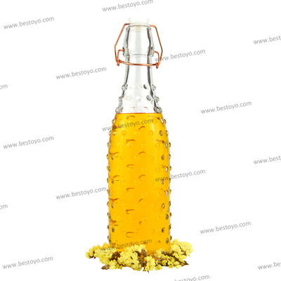 Glass Drinking Bottle with Wire Clip Lid